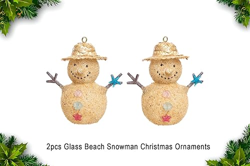 Miniatura 3 de 2 adornos de Navidad de cristal soplado para playa, muñeco de nieve para colgar en la playa, adornos para decoración de árbol de Navidad