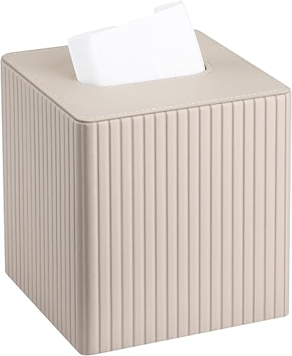 KINGFOM Funda para caja de pañuelos, soporte cuadrado de piel sintética para Kleenexs con cubierta inferior magnética para pañuelos faciales,