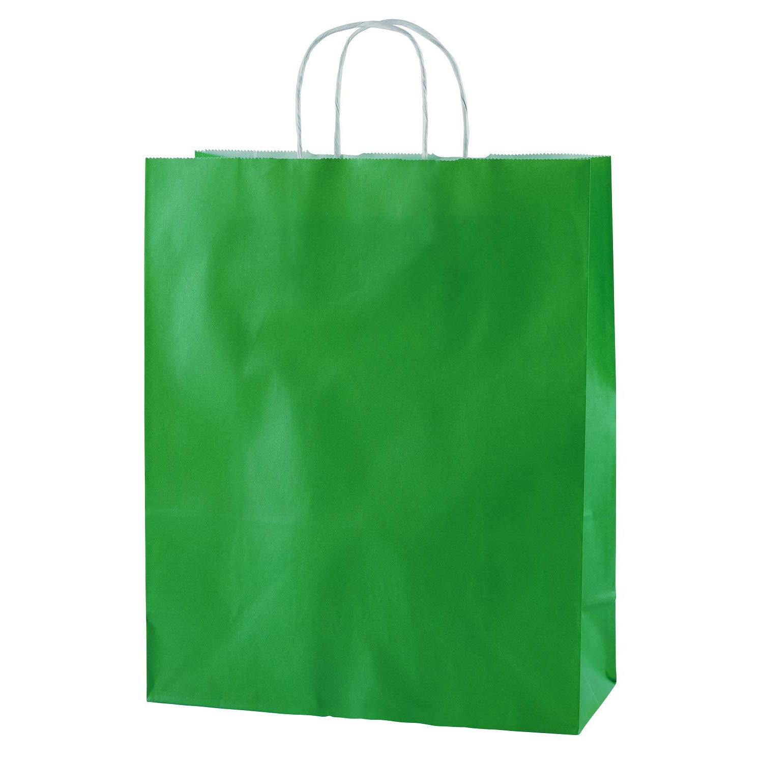 Thepaperbagstore 10 Green Medium Paper Bags with Handles, 25x11x31cm, Colourful Paper Gift Bags for Adults and Kids
