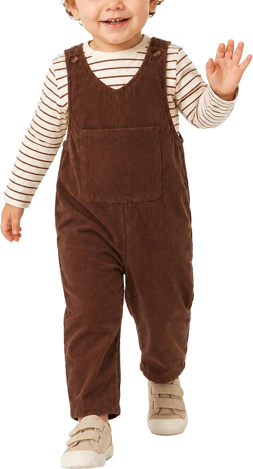 SEAUR Toddler Corduroy Romper Shoulder Straps Sleeveless Suspender Jumpsuit for Toddler Boy Girl 6M-4T