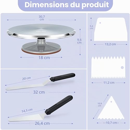Ohuhu Cake Turntable, 12 Inch Aluminium Alloy Cake Spinner Turntable, Rotating Cake Stand with 2 Icing Spatula and 3 Comb Icing Smoother for Cake Decoration, Baking Gifts - 8