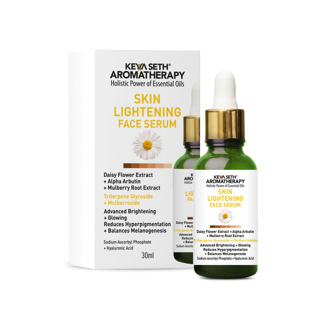 KEYA SETH AROMATHERAPY Skin Lightening Face Serum, Daisy Flower + Alpha Arbutin + Mulberry Root, Brightening & Glowing, Hyperpigmentation