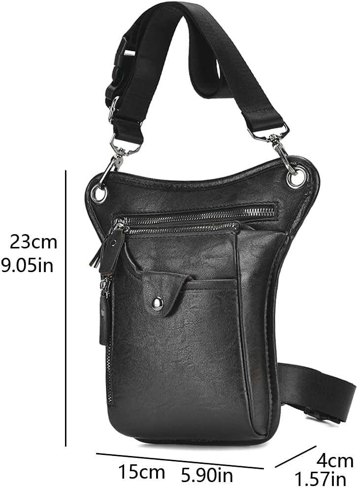 KPYWZER Vintage Leather Waist Pack Drop Leg Bag for Men Women Belt Hip Bum Bag Multi-Purpose Motorcycle Bike Outdoor Sports Tactical Cycling Riding Hiking Camping Black