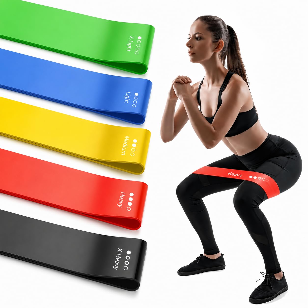 Resistance Bands Set for Men and Women, Pack of 5 | Different Levels, Elastic Band, Home Gym Long Exercise Workout, Great Fitness Equipment for Training
