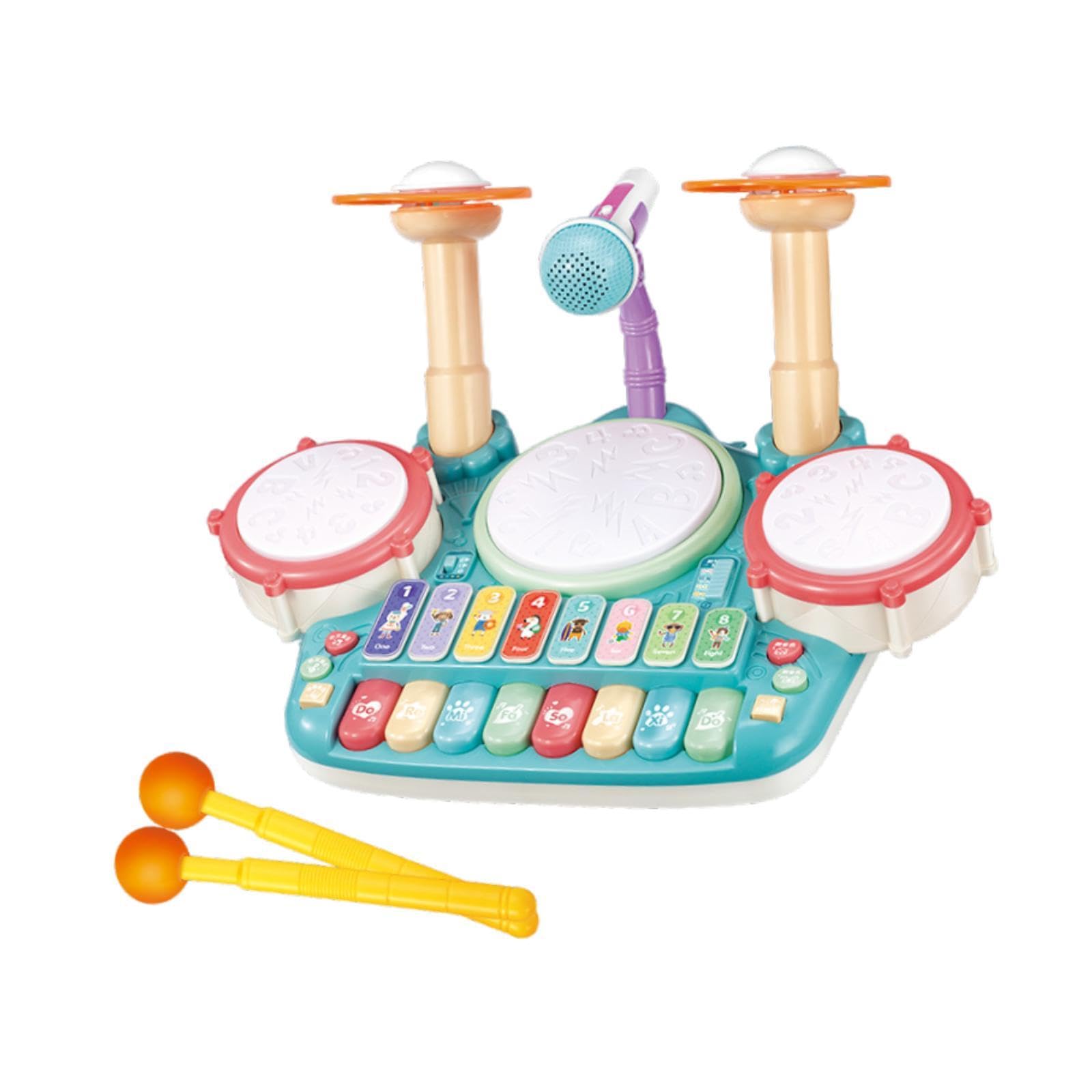 Batteria Giocattolo per Bambini, Strumento Musicale per Imparare a Suonare, Set di Batteria per Principianti, Idea Regalo per Bambini E Neonati, Blu