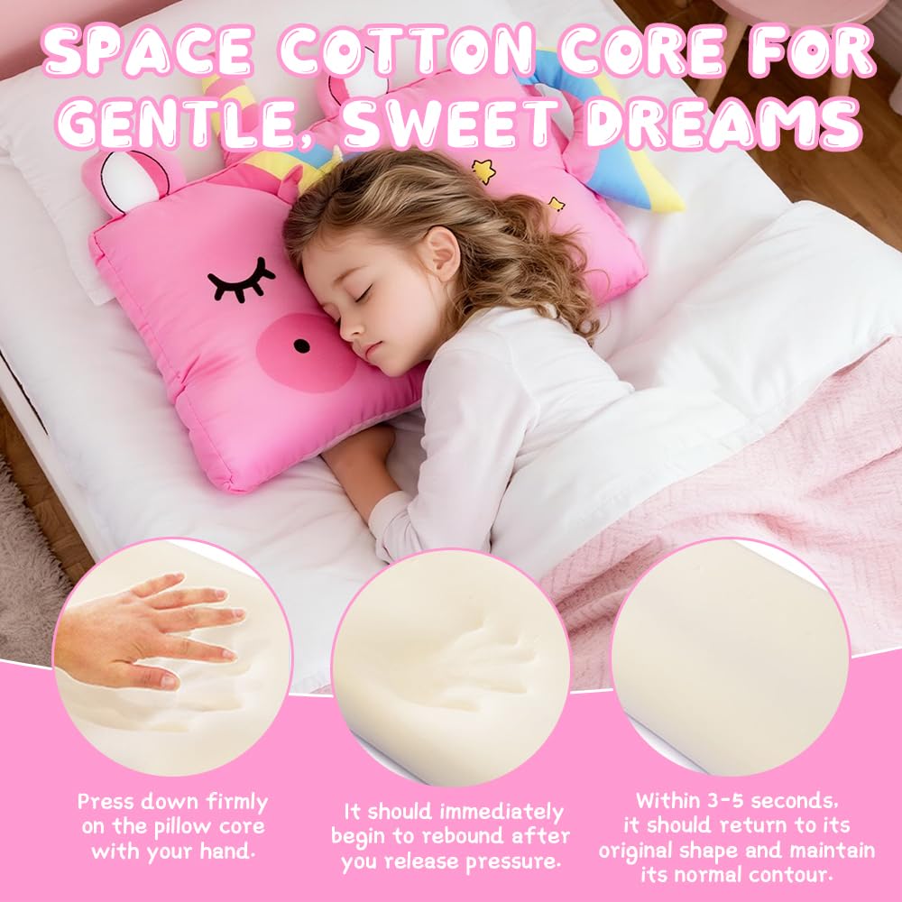 Oreiller Enfant, 45 x 27cm Oreiller Ergonomique Enfant, Coussin de Sommeil pour en-Fant, Confortable Sommeilenfant vec Taie pour La Crèche, T'apporte de Beaux Rêves (Licorne)