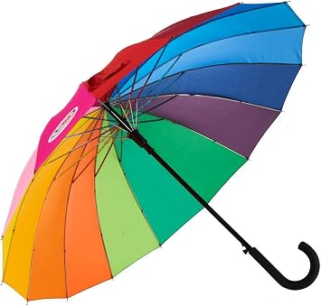 Variety To Go Rainbow Umbrella, Rainbow Umbrella Large, Compact, Windproof, Auto Open, 16 K Rainbow Umbrella for Kids, Girls, Women, Men Hook Handle
