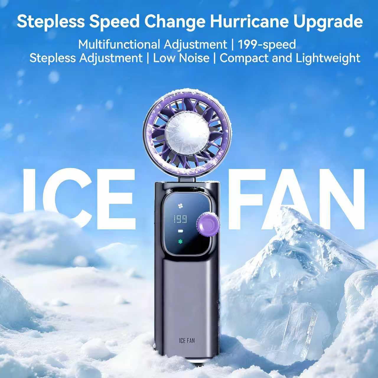 Neliangia Ice Cooling Handheld Fan, 199-Gear Wind Adjustment, TEC Ultra-Cooling, Ultra-Quiet Motor, Foldable & Hangable, 4000mAh Battery, 23H Runtime, 3 Colors (Grey-Purple)