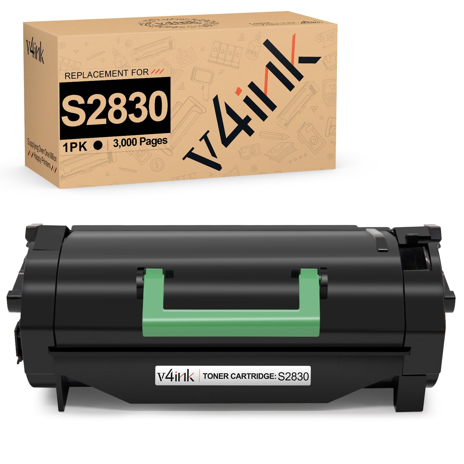v4ink S2830 GGCTW Black Toner Cartridge Compatible Replacement for Dell 593-BBYO 593-BBYP FR3HY TC2RH 3RDYK for S2830 S2830dn 2830dn Laser Printer, 1-