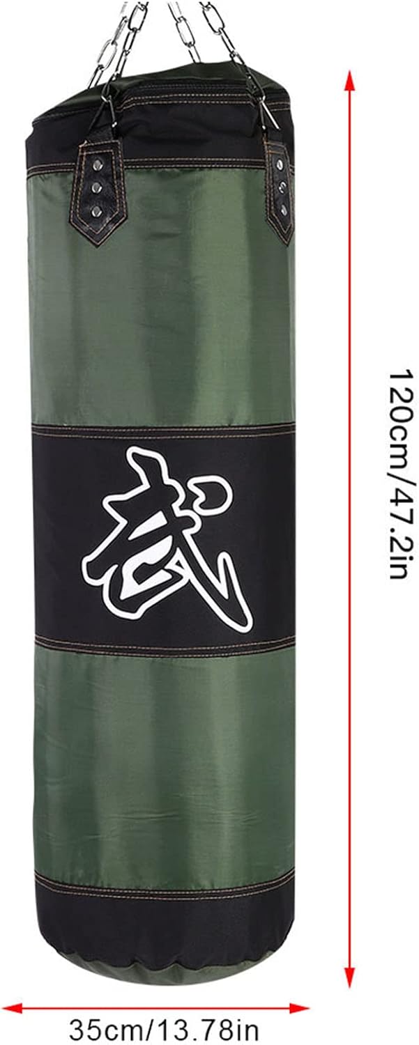 Pouching Bag, Empty Chain Hollow Hanging Heavy Bag Taekwondo 3+1 Boxing Training Fitness Pouch Sand Bag (Green-1.2m)
