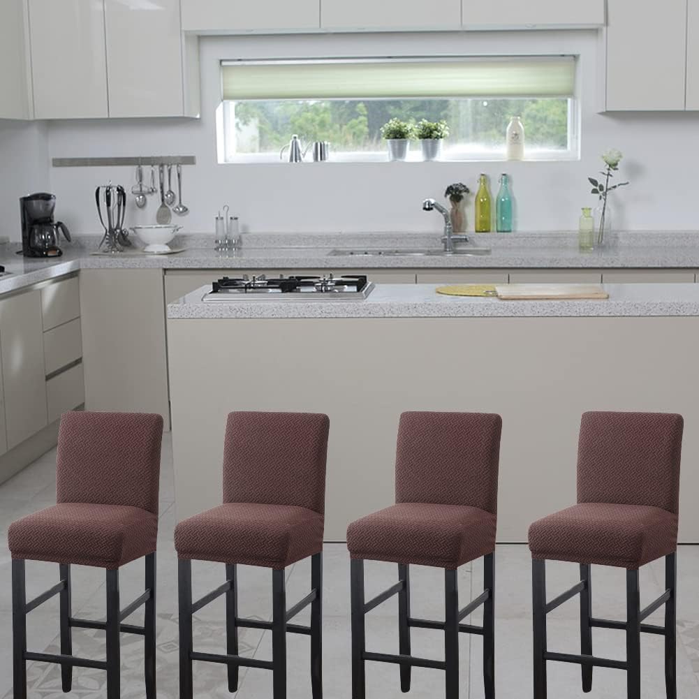 HFCNMY Bar Stool Covers,4 Pack Stretch Bar Stool Covers with Backs Jacquard Bar Stool Chair Covers Barstool Covers Slipcovers with Back Pub Counter Stool Chair Covers with Elastic Bands Coffee