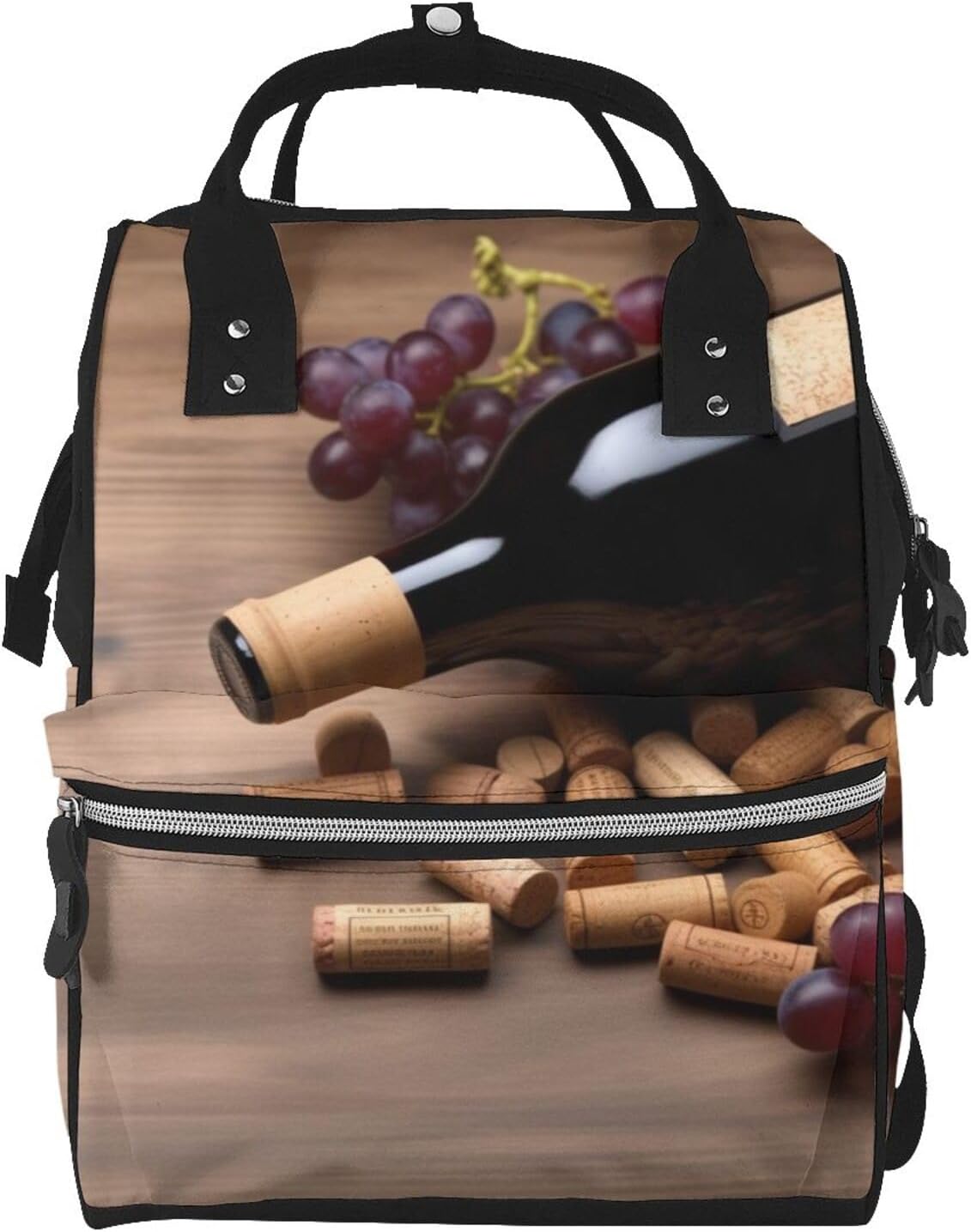 Wine Bottle Corks Grapes Diaper Bag Backpack for Women Multifunction Waterproof Mummy Backpacks for Mom Dad, Large Capacity Nappy Bag with Changing Pad Casual Daypack Travel Bags