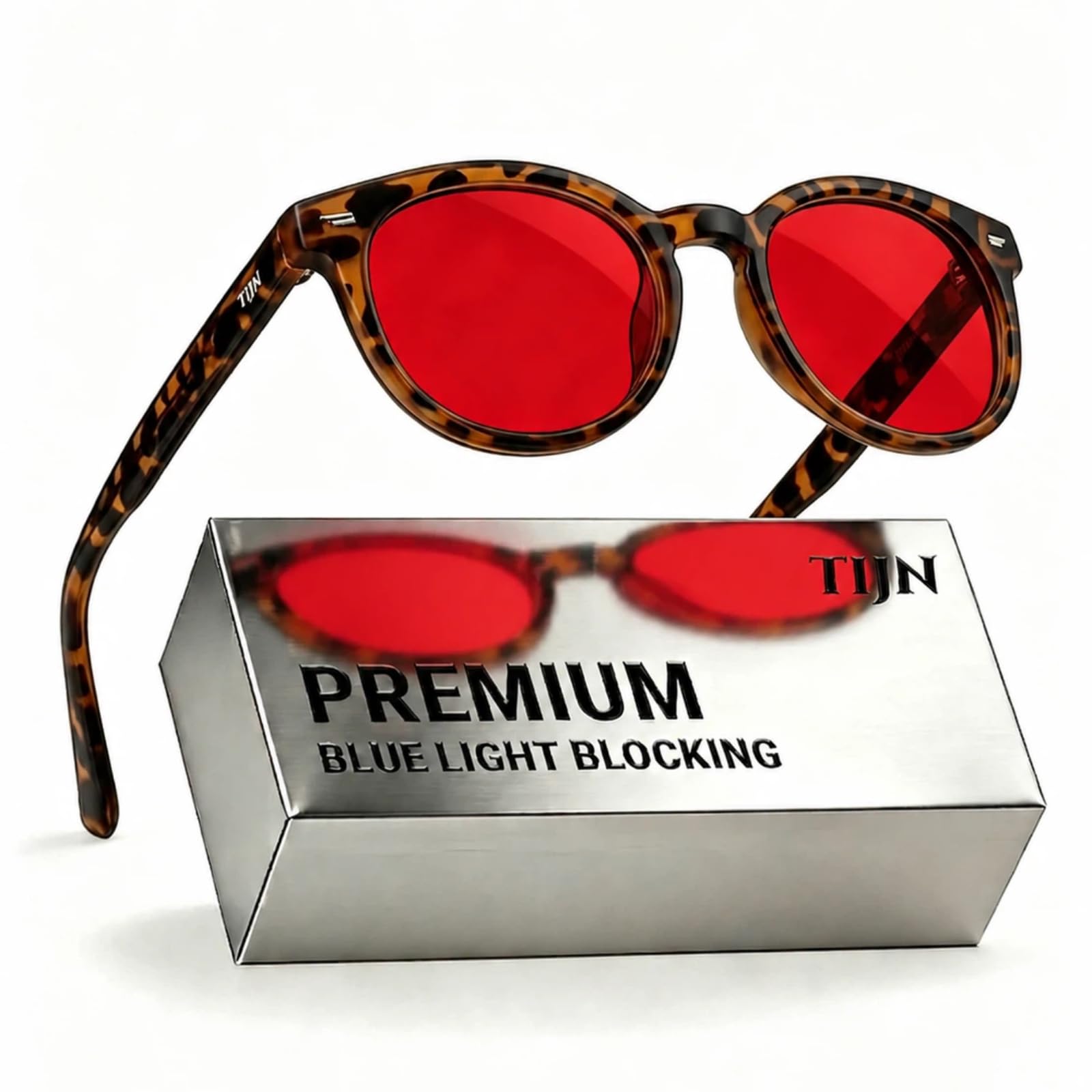 TIJN Blue Light Blocking Glasses Men Women,Vintage Round Frame Eyeglasses | Flexible Lightweight Frames,Red Orange Clear Lens for Computer Gaming Sleep Daily,Anti UV Blue-Ray Glare Screen Fatigue
