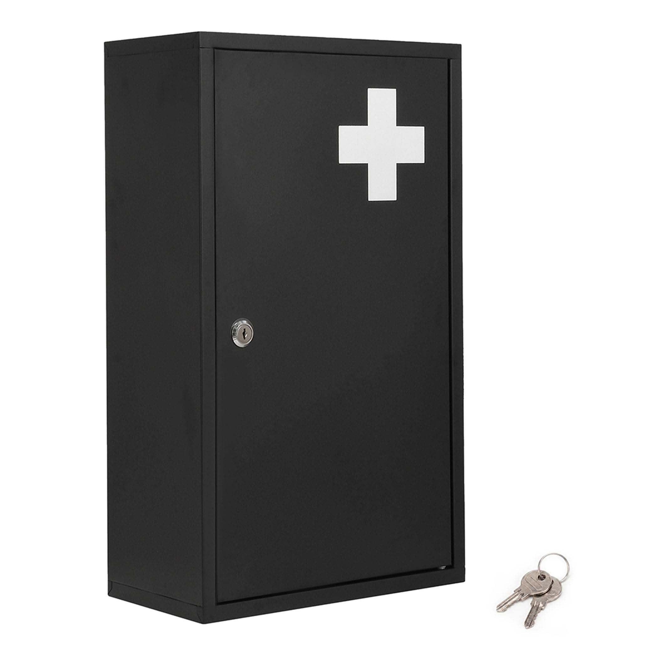 Spetebo Armoire à pharmacie en métal - 50 x 30 cm - Verrouillable - Avec 2 clés - Noir - Armoire à pharmacie avec 3 compartiments - Armoire à pharmacie à domicile