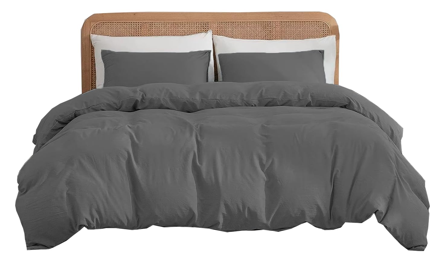 Ev Dekor Superking Duvet Cover Sets – Brushed Microfiber Bedding- Plain Dye Quilt Cover with Pillowcase - Charcoal Grey