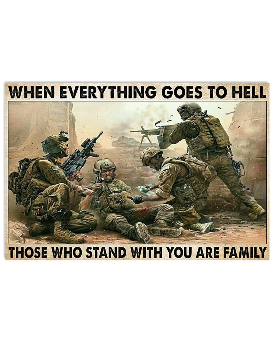Lsjuee Retro Tin Sign When Everything is in Trouble Veterans Tin Sign Street Garage Kitchen Farm Shop Door Wall Decoration Retro Plaque 8x12inch Best Gift
