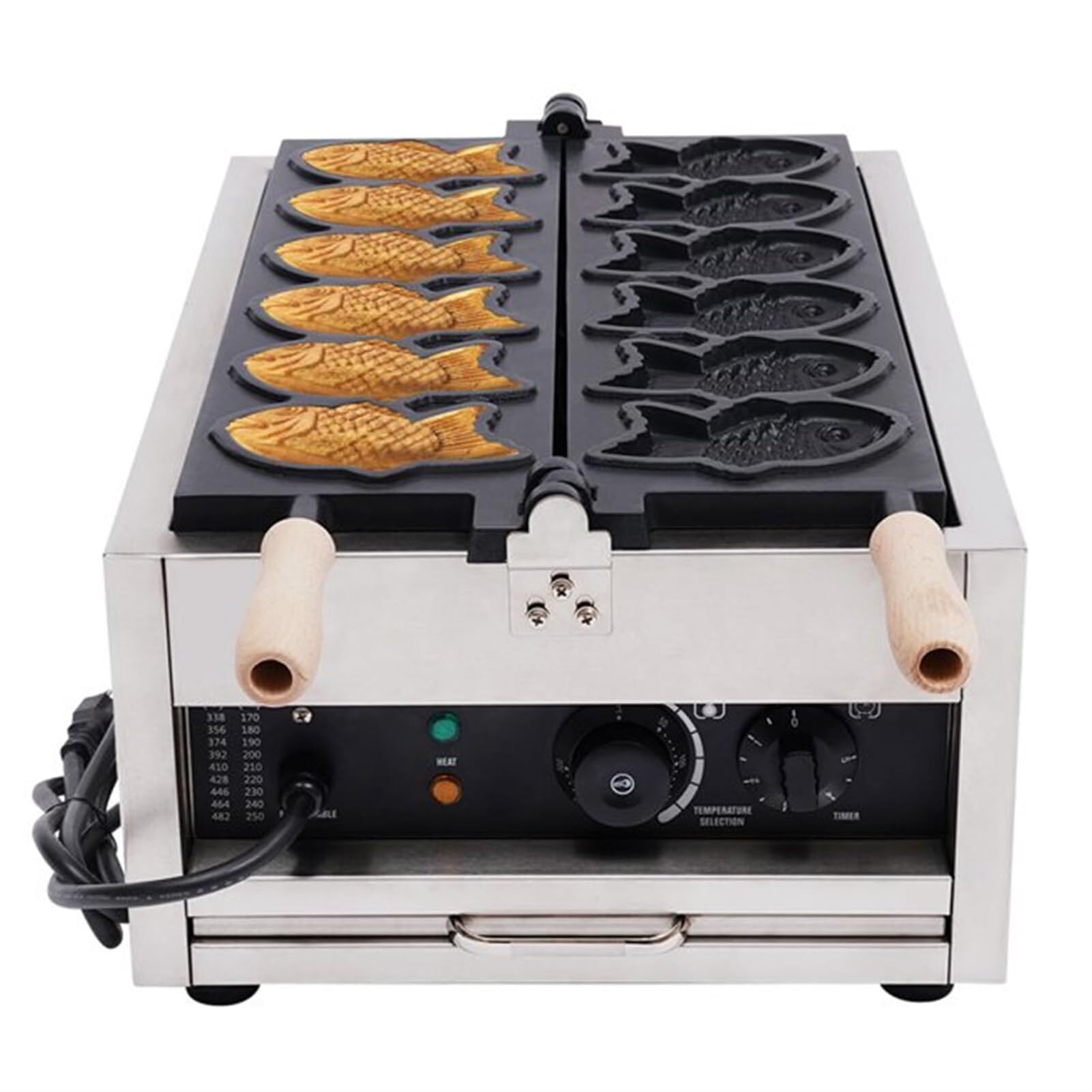 Máquina Comercial para Hacer gofres Taiyaki, 3KW 6 Piezas, máquina Antiadherente para Hacer gofres japoneses Tipo pez con Control de Tiempo y Temperatura, máquina eléctrica para ho,