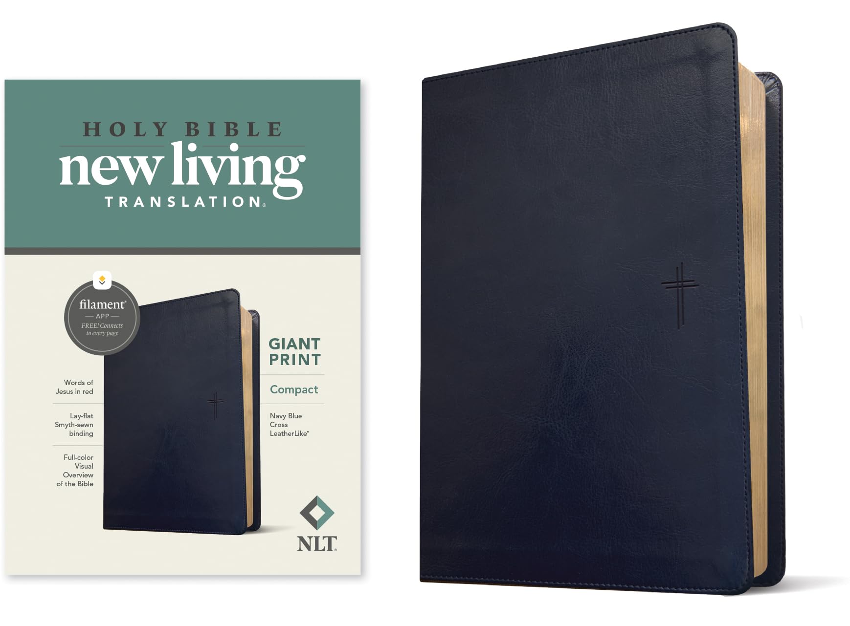 NLT Compact Giant Print Bible, Filament Enabled Edition (Red Letter, Leatherlike, Navy Blue Cross): New Living Translation, Navy Blue Cross LeatherLike, Filament App, Giant Pring