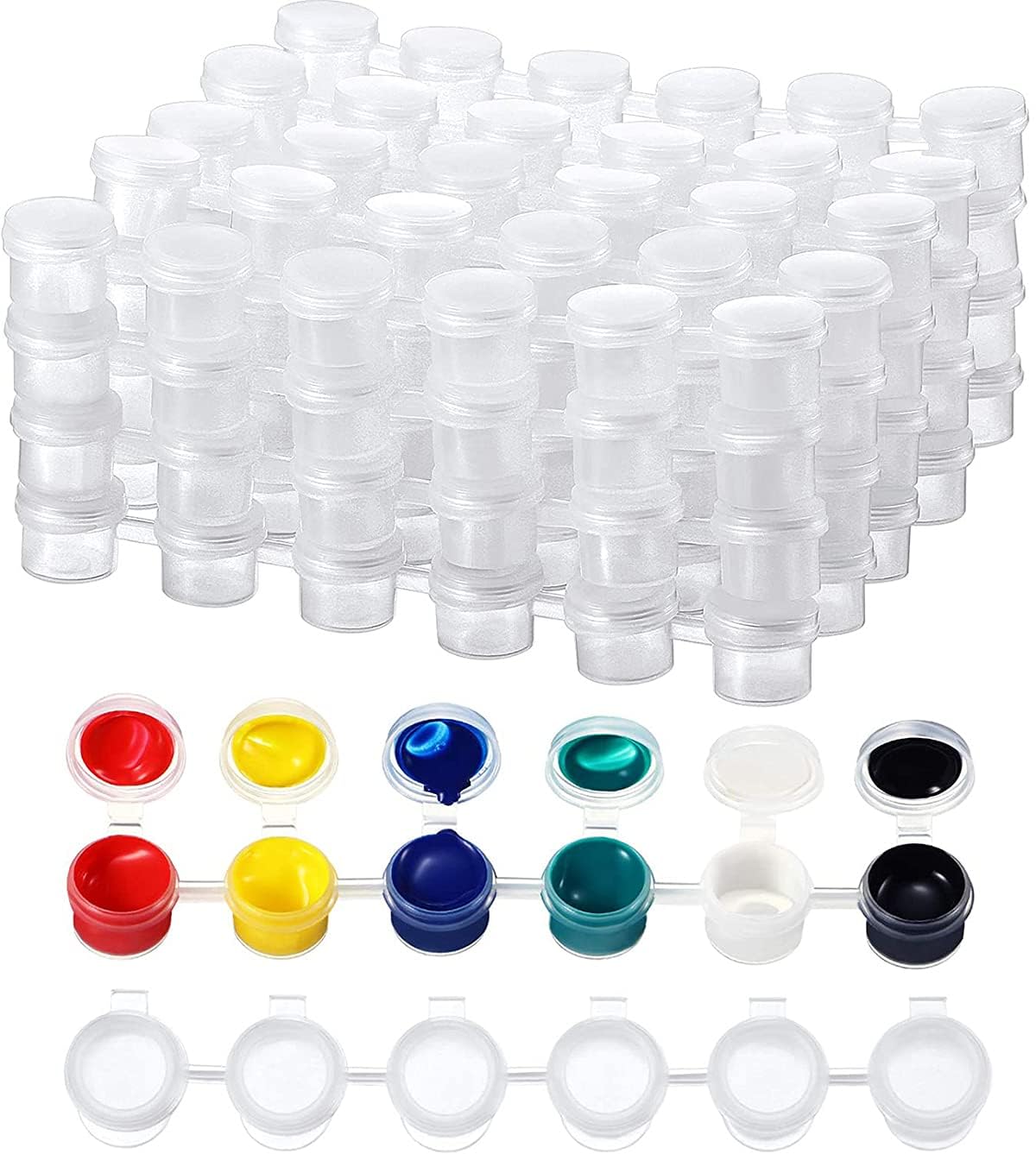 Khazna Empty Paint Strips Paint Cup Pots Clear Storage Containers Painting Arts Crafts Supplies for Classrooms Schools Paintings Art Festivals, 144 Pots in Total 24 Strips (2 ml/ 0.07 oz)