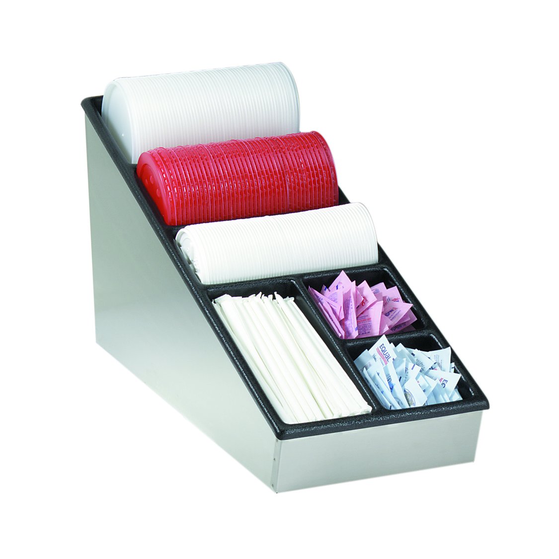 Dispense-Rite NLS-1 Countertop Lid Straw And condiment Organizer, Narrow, Stainless Steel, ABS Plastic Insert, 11-3/8" H x 8-1/2" W x 22-7/8" D