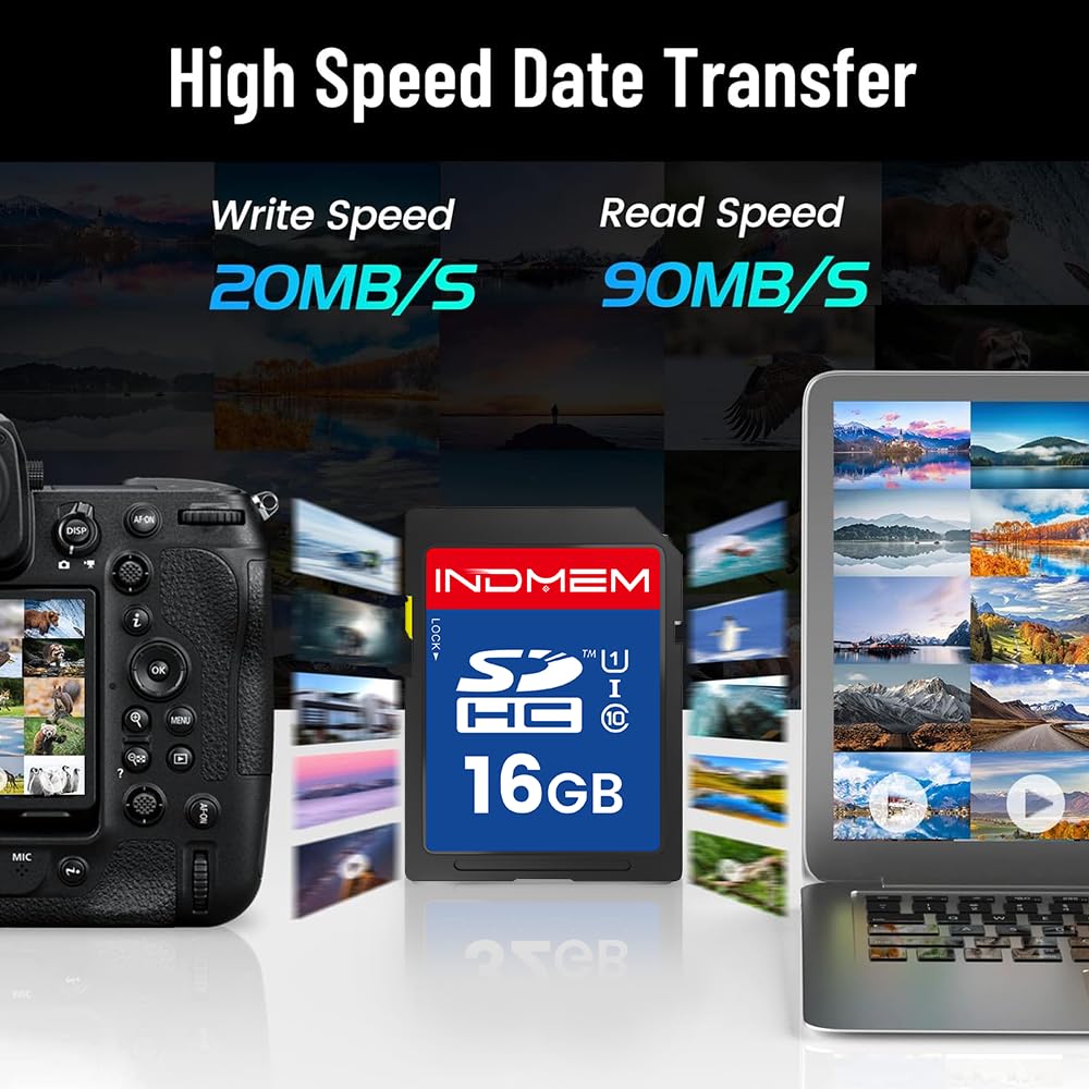 SD Card 16GB, UHS-I SDHC U1 Class 10 High Speed Memory for Digital Camera, Computer, Trail Camera 5 Packs