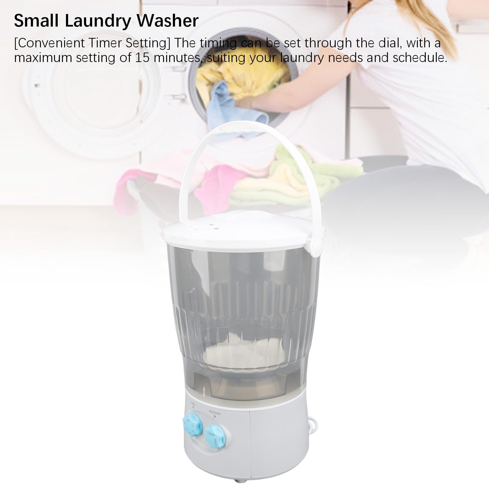 Lavadora Pequeña, 85W 10L Lavadora Portátil de Gran Capacidad con 2 Modos de Flujo de Agua y Temporizador de 15 Minutos Mini Lavadora Compacta Semiautomática para Apartamento