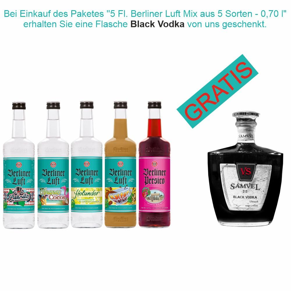 5 Fl. Berliner Luft Mix aus 5 Sorten - 0,7l + GRATIS Samvel Black Vodka 0,5l