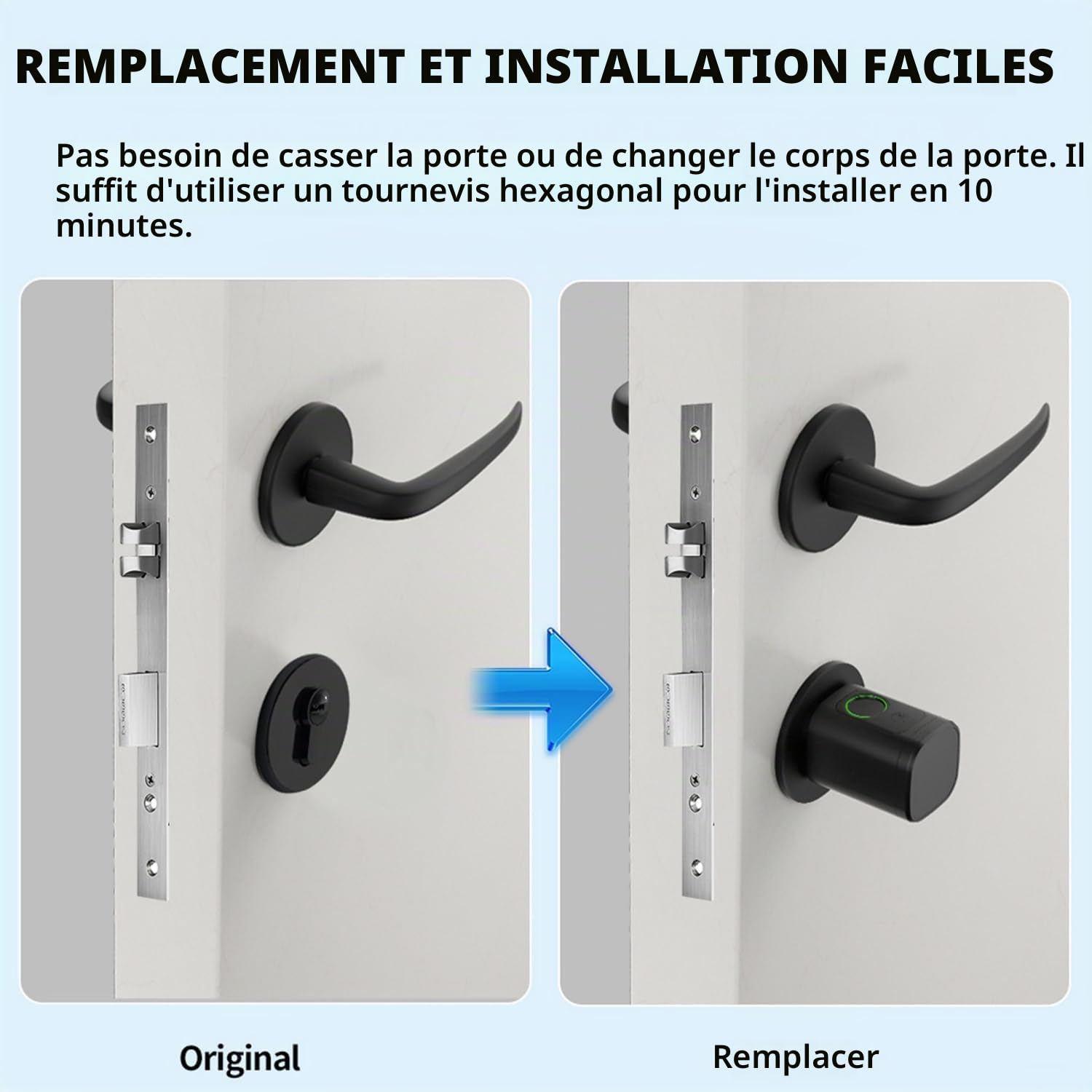 Serrure Empreinte Digitale Connectée,Cylindre Biotechnologique,Ip65,Avec Deux Cartes,Deux Jeux De Clés,Avec Bluetooth,Convient Aux Portes De 35 à 60 Mm(Noir)