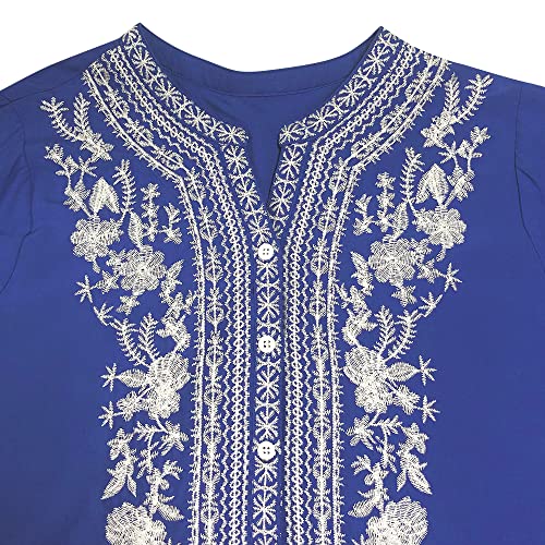 Traditional Mexican Embroidered Peasant Tops for Women, Plus Size Vintage Floral Tunic Shirts, Flowers Embroidery Blouses3