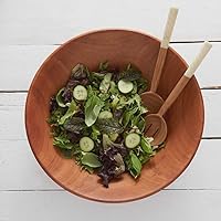 Vista 8 de Ensaladera de madera para servir, colores beige a marrón, acabado rústico, 11-12 pulgadas de ancho