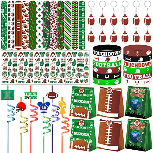 Football Party Favors 72 Pcs Football Theme Slap Bracelet Keychain Tattoo Stickers Plastic Straws Silicone Bracelet Gift Bags For Kids Sports Theme Birthday Party Gift Giving Classroom Rewards #TOP8
