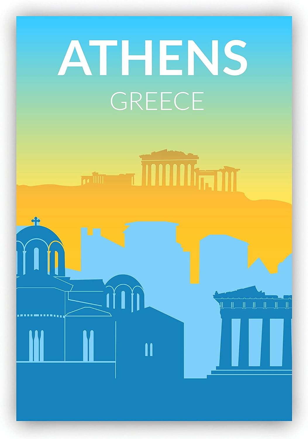 Solid Color World City Poster, Greece Athens Solid Color Modern Poster Print, Modern City Poster for Office Decoration and Home Decoration - 12x18
