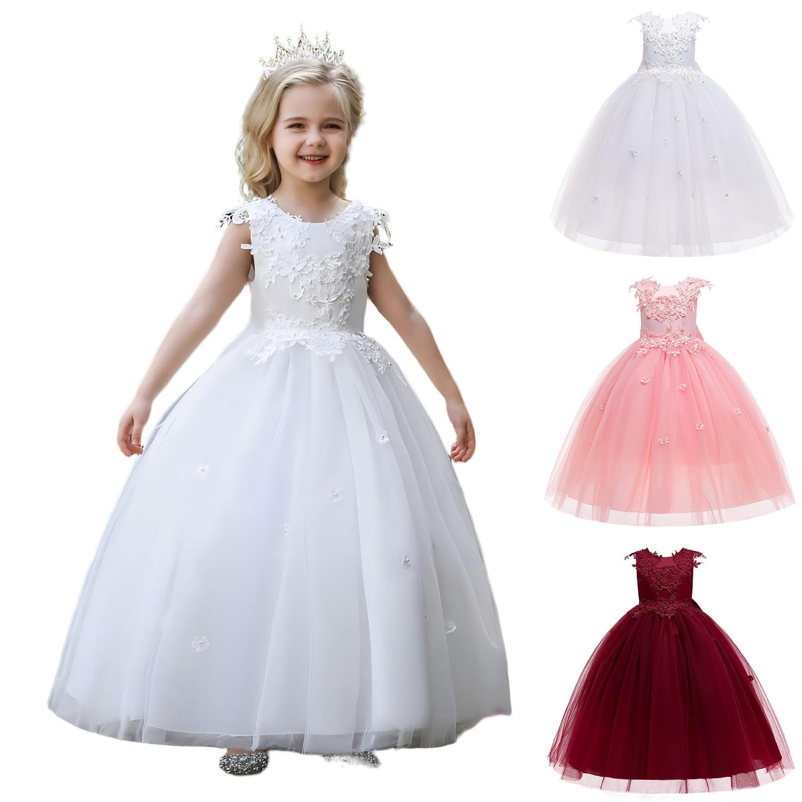 Abito da principessa per ragazze, per feste di compleanno, matrimoni, feste, balli, in tulle, maxi abito da damigella d'onore, abito da sera formale