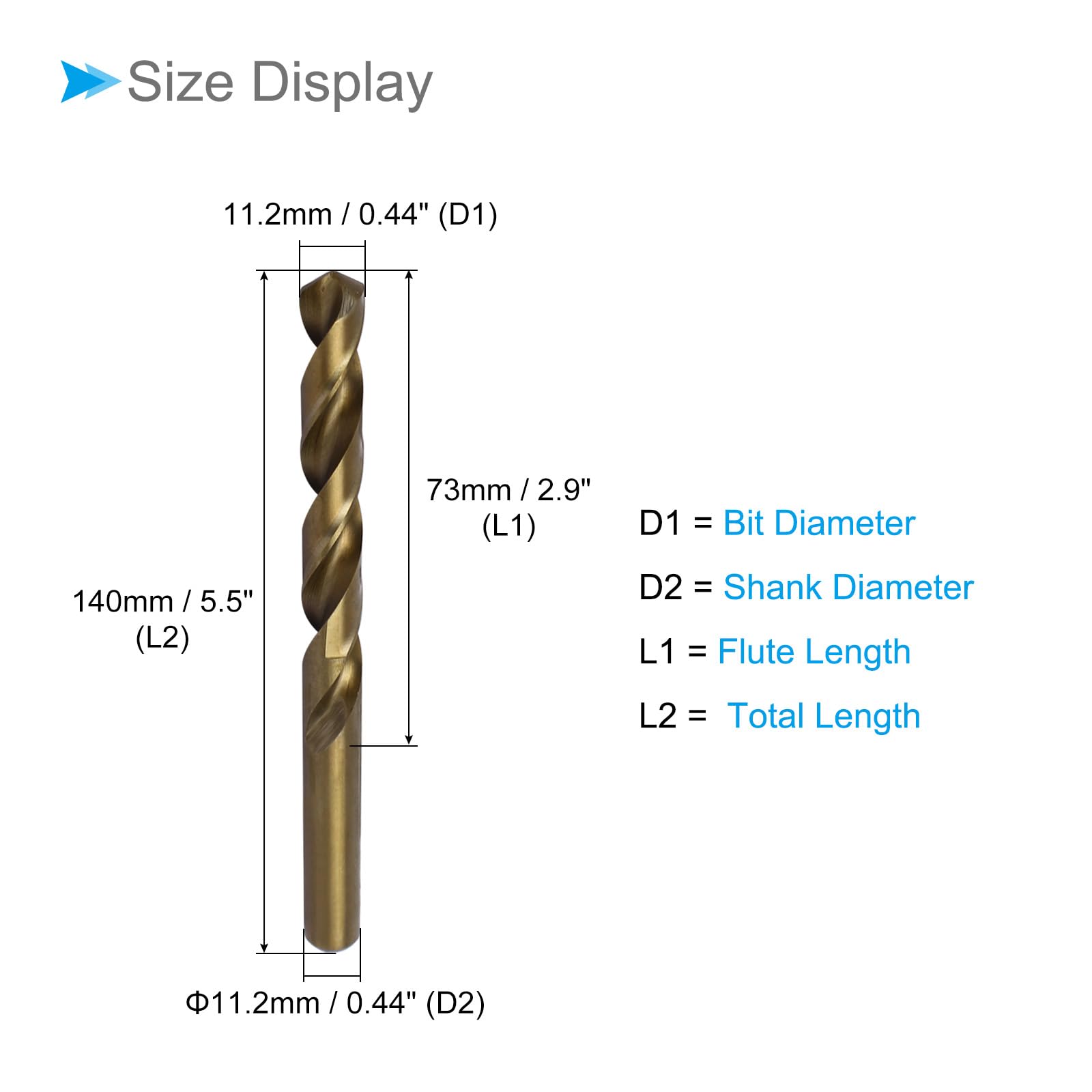 CoCud High Speed Steel Cobalt Twist Drill Bits, 11.2mm Diameter 140mm Length, Straight Twist Jobber Drill Bit - Image 2
