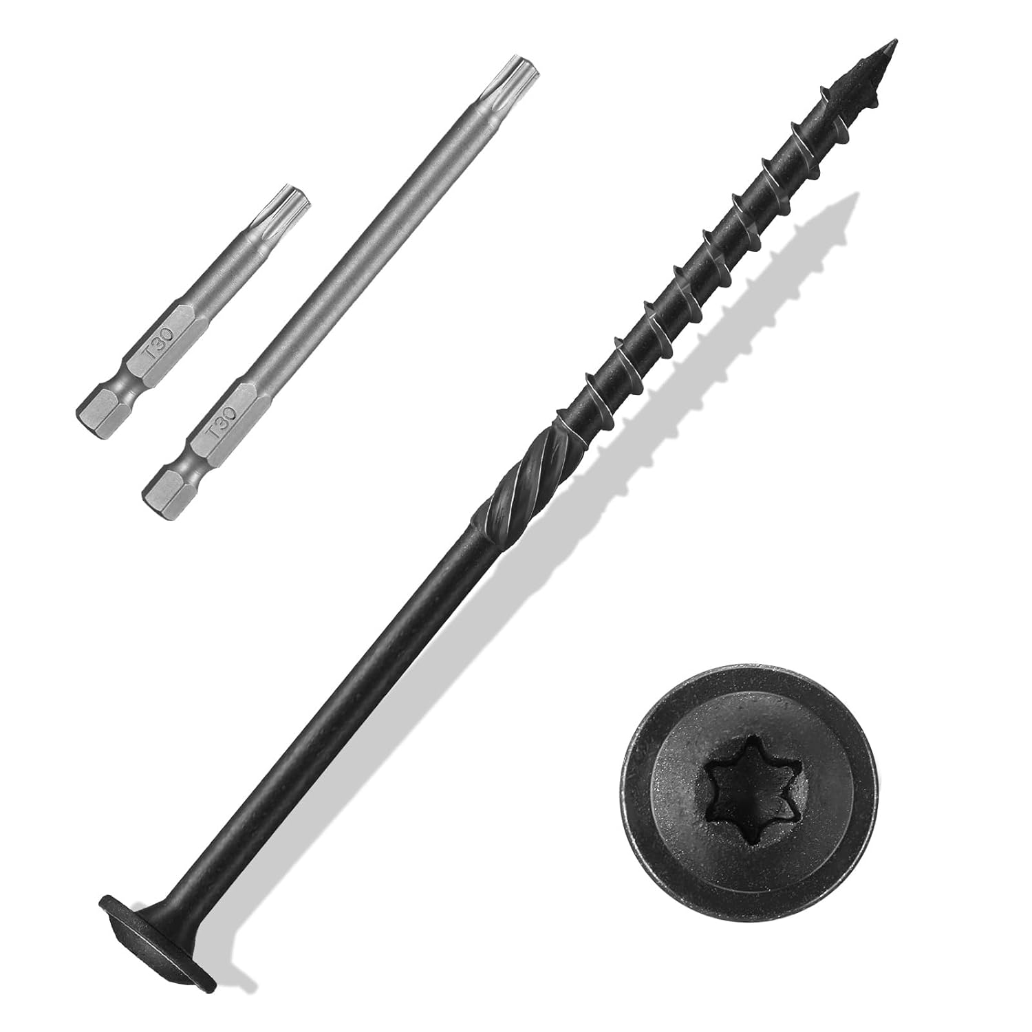 Lag Screws #14×6", 100PCS Heavy Duty Construction Screws, Rust Resistant, Washer Head, Black Coated External Wood Screws, Trusss Lag Screws, 2PCS T30 Star Bit Included