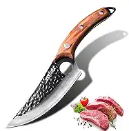 Kitory Butcher Knife for Meat Cutting, Hand Forged Viking Boning Knife with Ergonomic Wood Handle, High Carbon Steel Chinese Chef Knife for Camping, Outdoor, BBQ, Birthday Gift for Men