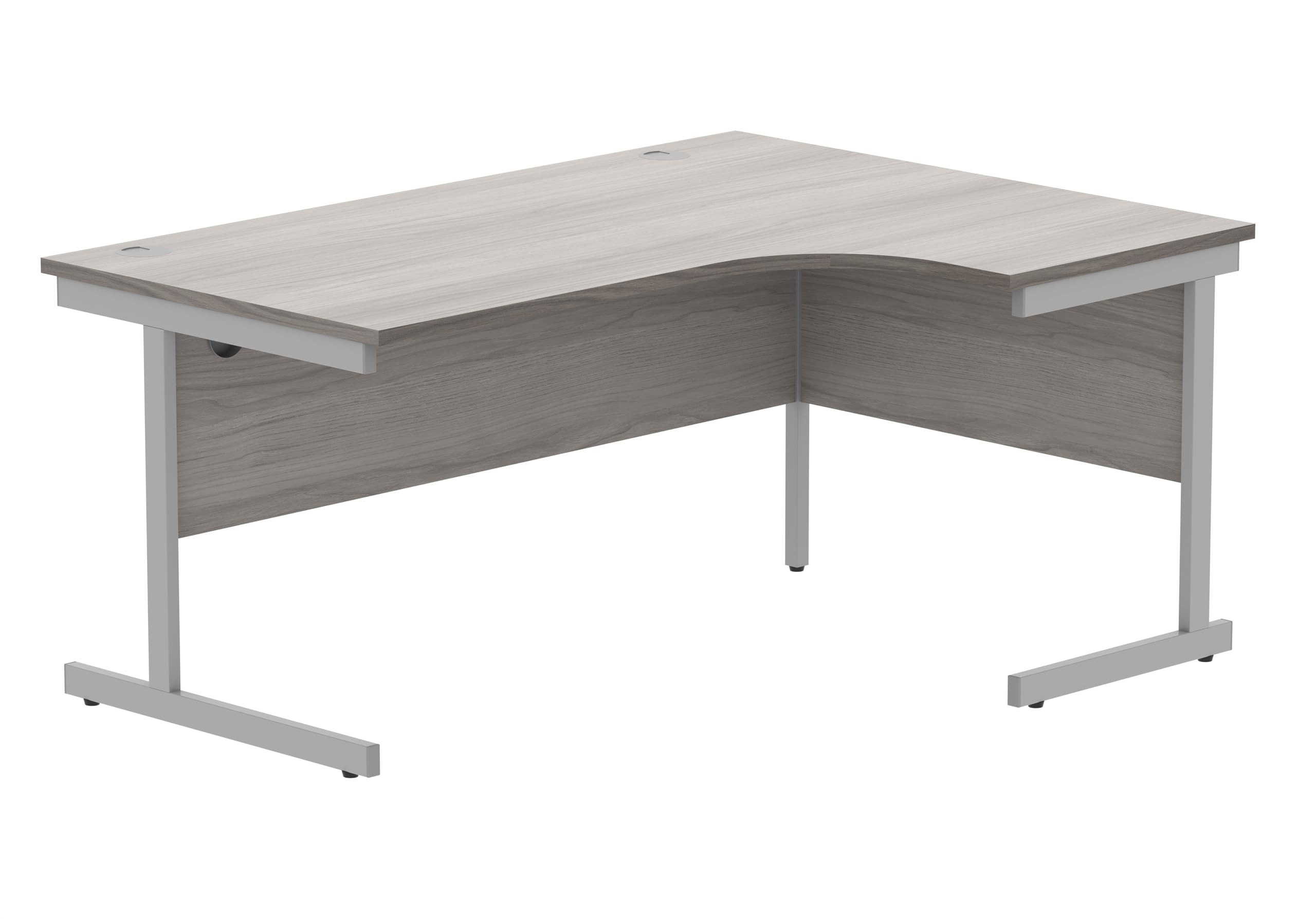 Office Hippo Essentials Right Corner Writing Computer Work Place, Home Office Radial Desk with Cable Port Management, Silver Frame, Alaskan Grey Oak, 160 x 120cm, 160 x 120 x 73 cm