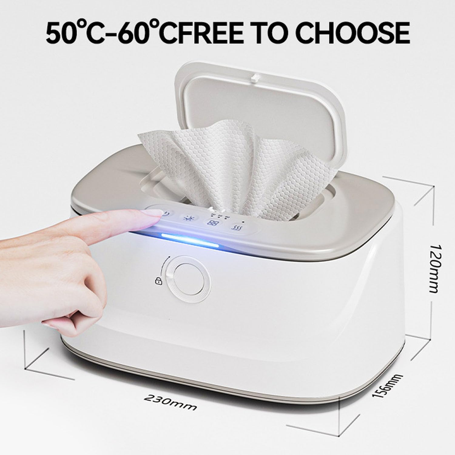 Chauffe-lingettes pour bébé avec lumière LED et 3 températures réglables, chauffe-lingettes portable pour garder les lingettes chaudes et humides