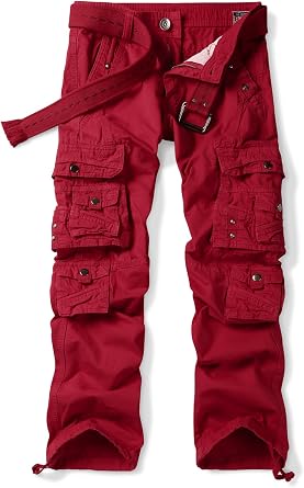 OCHENTA Mens Cotton Casual Cargo Work Pants Relax Fit Travel Hiking with Multi Pockets No Belt