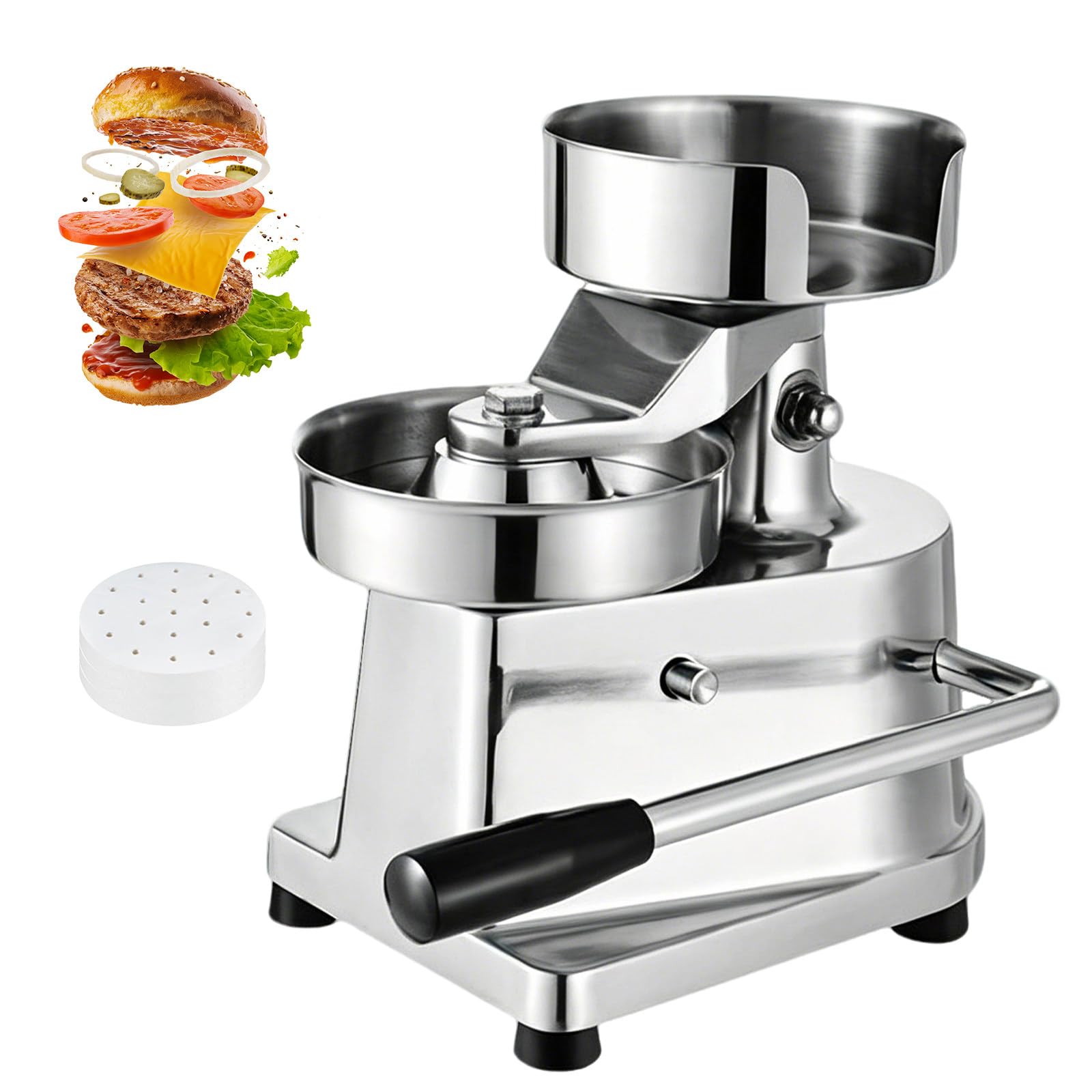 Kommerzieller Burgerpresse,Hamburger Patty Maker,mit 500 Blatt Hamburger Antihaftpapier, Rutschfesten GummifüßEn, Edelstahl,FüR Imbissbuden, Hamburger Restaurants 130cm-5in