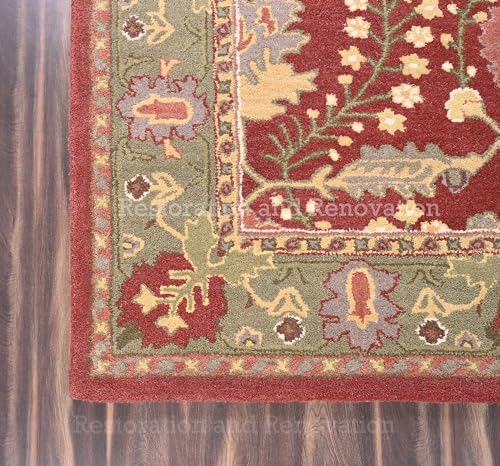 Image of Restoration and Renovation Traditional Handcrafted Area Rug, Classic Oriental Pattern, Premium Wool, Rich Red & Gold with Floral Accents, Perfect for Living Room Bedroom Carpet (Rust, 3' x 5')