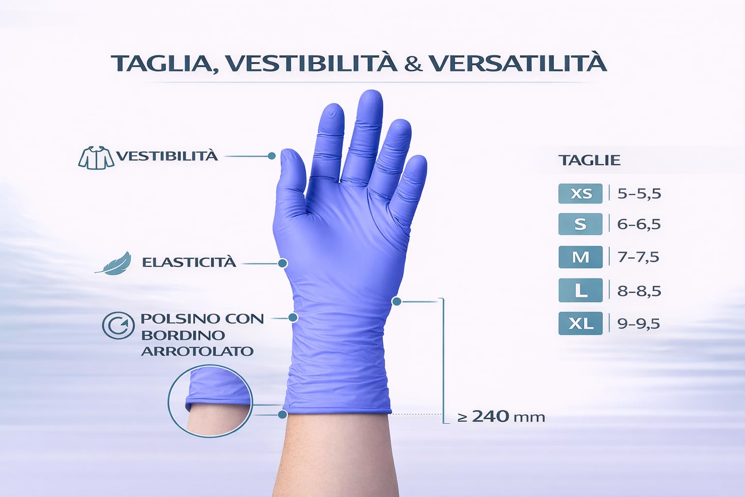 Gef Medica - 1000 Guanti XL in Nitrile Blu Violaceo LINEAR Senza Polvere, Guanti Monouso Ambidestri, DPI III Cat, Uso Medico Alimentare