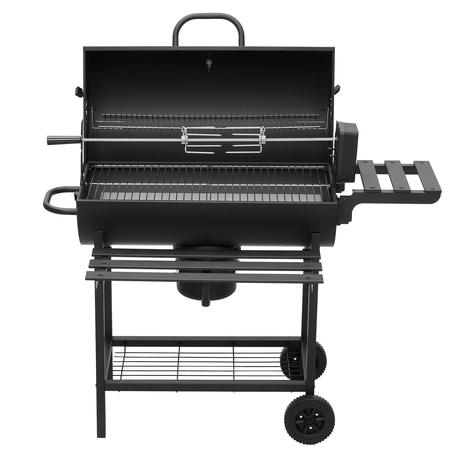 TEENO - Carro para barbacoa de madera, parrilla XXL de carbón con tapa, termómetro, cajón de ceniza, guantes antiquemaduras, ventilación ajustable, gran barbacoa de carbón de madera (Upgraded (with