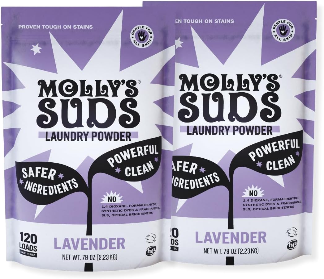 Molly's Suds Original Laundry Detergent Powder | Clean Laundry Detergent Powder for Sensitive Skin | Simple, Effective Ingredients, Stain Fighting | 240 Loads (Lavender) Lavender 79 Ounce (Pack of 2)