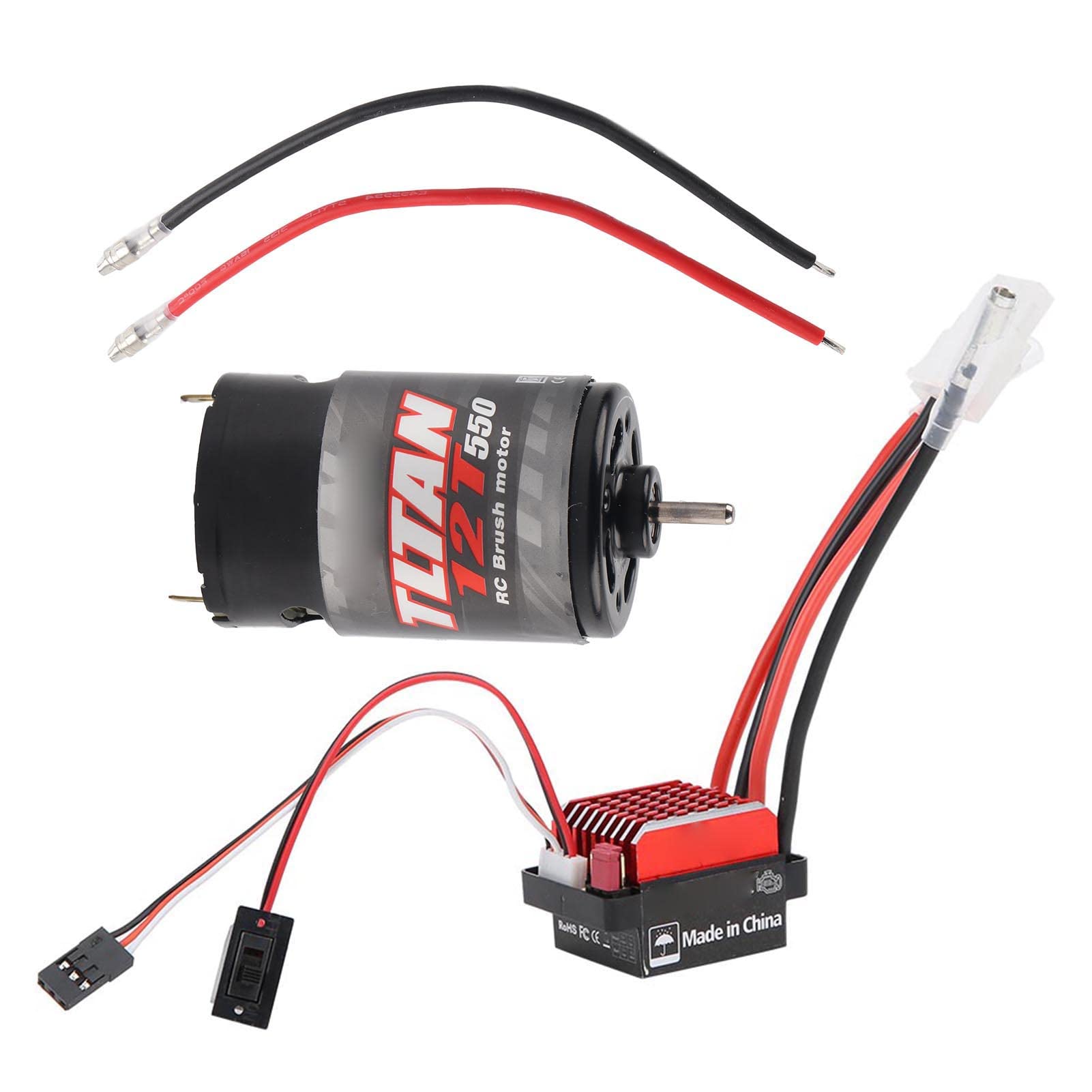 Dilwe Motore Spazzolato ESC RC, regolatore di velocità elettronico Spazzolato 360A + 550 Motore Spazzolato 1:10 Pezzo di Ricambio per aggiornamento Auto RC(12t)