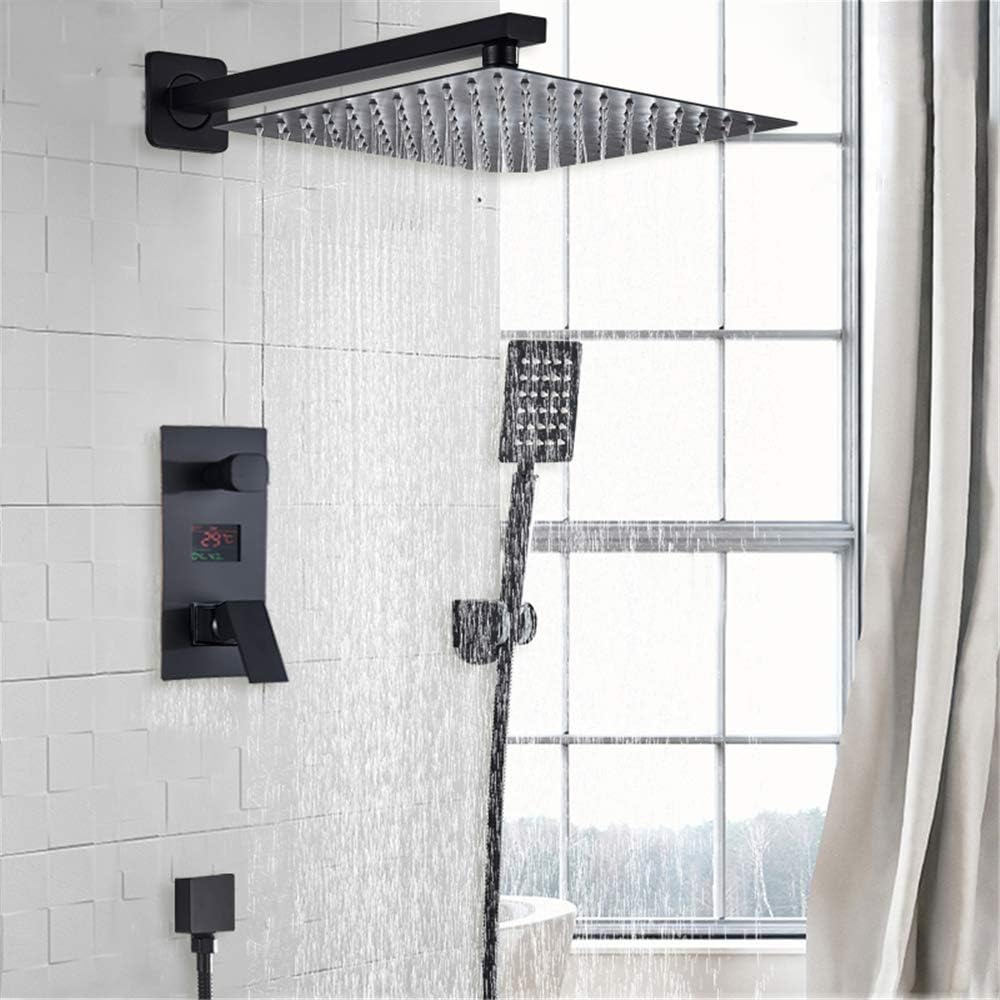 – HXSMK Bathroom Shower 2-Functions Black Digital Shower Faucets Set Rainfall Shower Head 2-Way Digital Display Mixer Tap Shower Mixer,16 Inch
