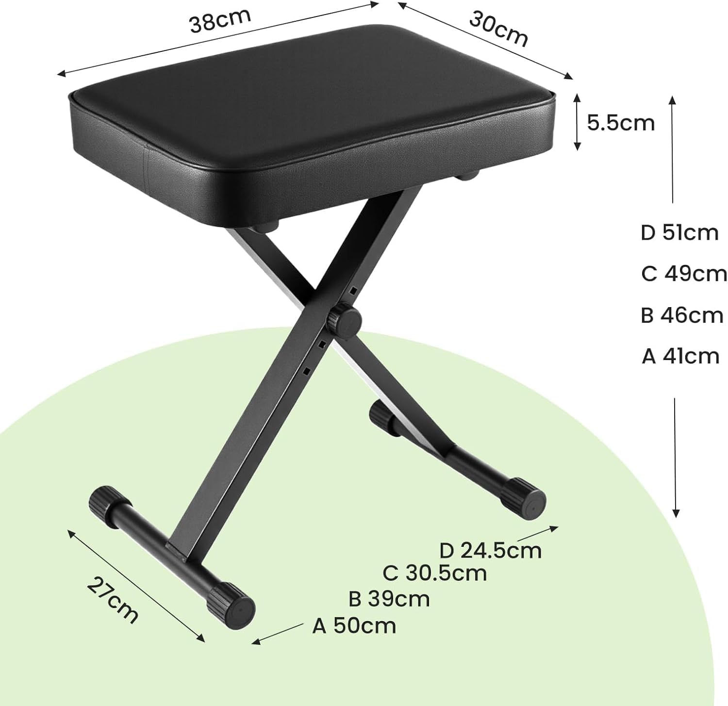 Generisch Klavierhocker Höhenverstellbar, Faltbarer Flexibilität Keyboardhocker mit Gepolsterter Sitzfläche, Stabiler Klavierstuhl aus Stahl, rutschfest & Tragbar