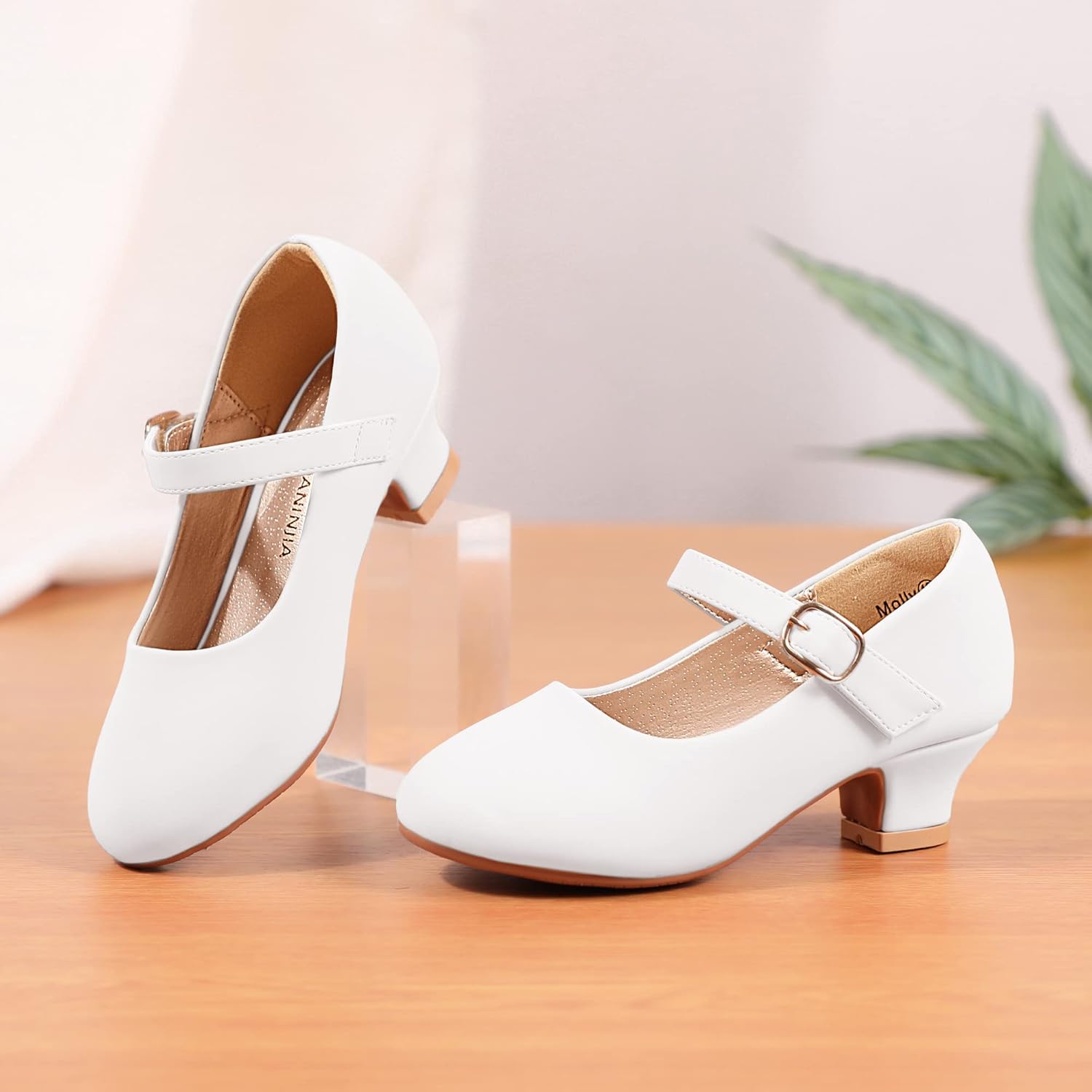 PANDANINJIA Molly Girls Dress Shoes Mary Jane Heels Flower Wedding Party Back to School Pump Shoes for Toddler Little Kid - Image 3