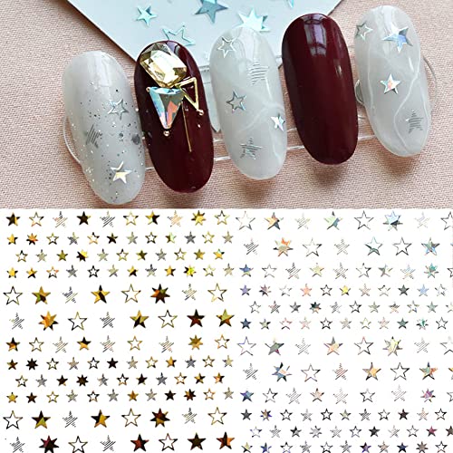 7 Sheets Star Nail Art Stickers Decal,Nail Supplies 3D Self-Adhesive Nail Decals Metallic Rose Gold Silver Black White Stars Nail Art Design Sticker For Women Girls Manicure Tips Nail Decoration #TOP3