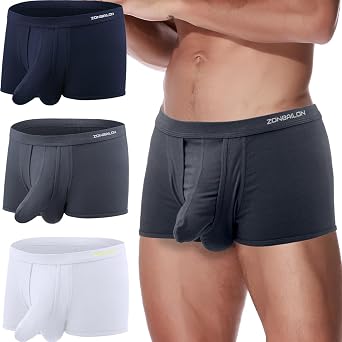 Men's Boxer Shorts with Fly Dual Pouch Modal Underwear Separate Pouch Double Pockets Underwear